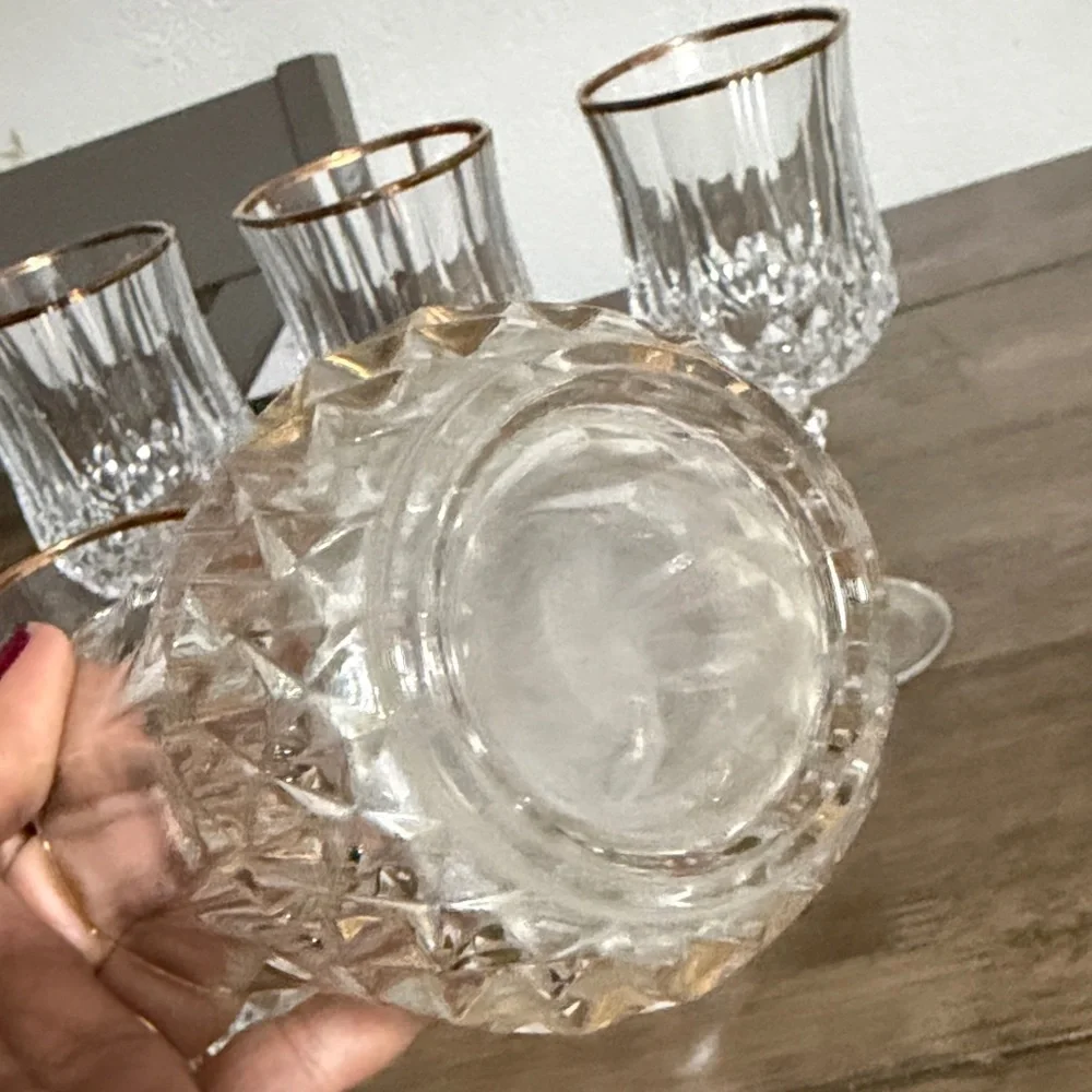 Vintage Cristal d’Arques France 24% Lead Crystal Glasses with Gold Rim – Set of